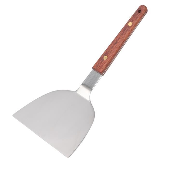 Spatule Teppanyaki En Acier Inoxydable - Manche En Bois De Noyer 240x105mm - Pour Grill, Plancha, Barbecue