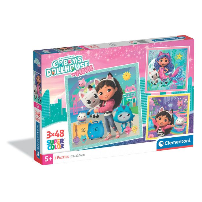 Puzzle CLEMENTONI Gabby' Dollhouse 3x48 pièces Carton épais Couleurs pastel Neuf - vue 10