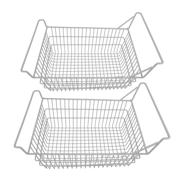UMDONX Lot De 2 Paniers Congélateur Empilables – Organisateur Coffre 198L, Métal Aéré, Poignées Pratiques, Blanc