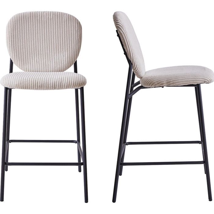 Lot de 2 tabourets de bar en velours côtelé beige piètement métal noir - Betty Lot de 2 tabourets de bar en velours côtelé beige piètement métal noir - Betty