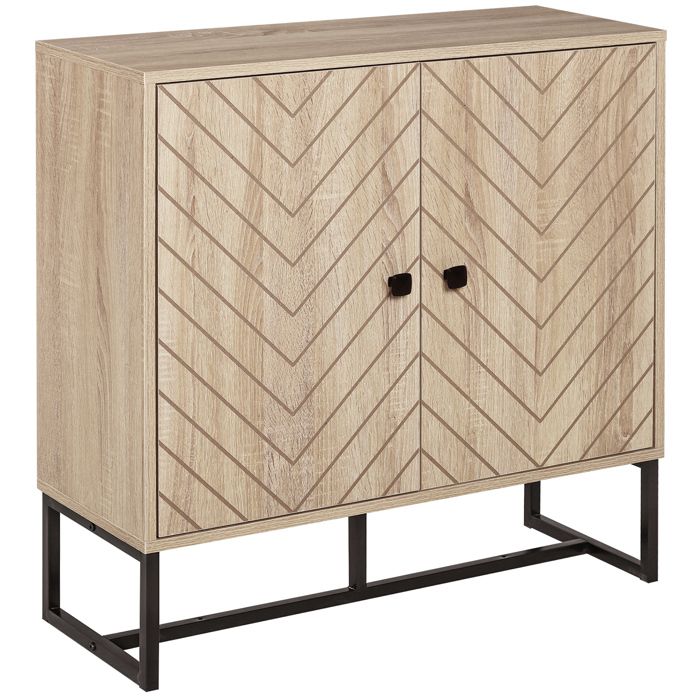 Buffet salon - HOMCOM - meuble rangement armoire cuisine placard étagère réglable motif chevron - métal - 108x40x80cm - chêne