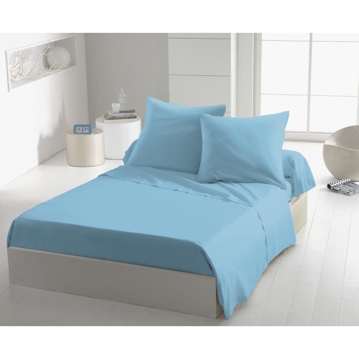 Drap plat - HOME LINGE PASSION - HP72102 - Microfibre 82 g - 180 x 290 cm - Bleu ciel