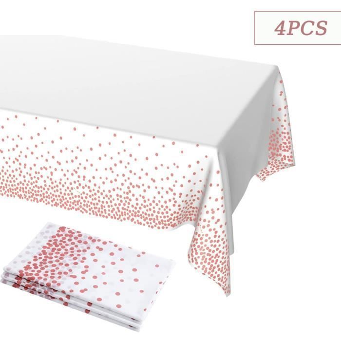 Lot de 4 Nappe de Fête à Pois-137x274cm-Blanc-Antifouling-Imperméable et Anti-Moisissure-Fête D'anniversaire