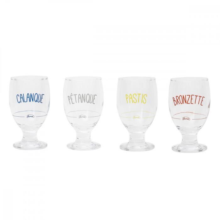 4 verres de bar à Pastis, verres Ricard des années 60, le marquage du verre  indique la quantité de Ricard à verser dans le verre -  France