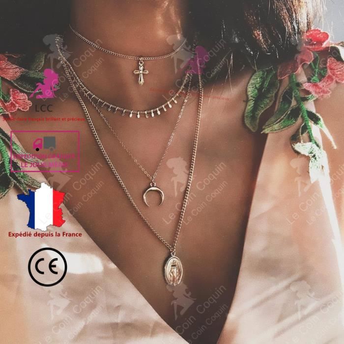 lcc® collier femme argent fantaisie pendentif fille cadeau bijoux croix lune chaîne cou anniversaire rond fête alliage d'aluminium
