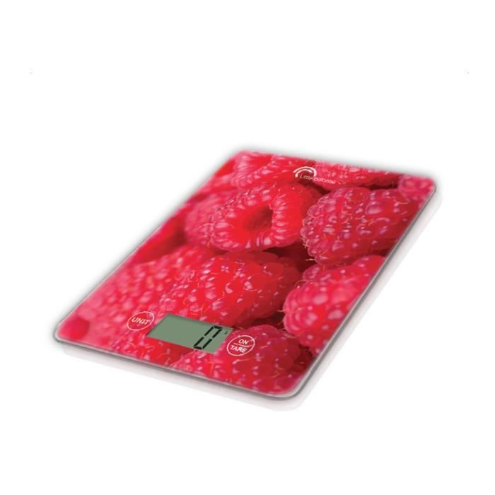 little balance 8102 slim, balance de cuisine électronique, 5 kg / 1 g, plateau en verre trempé, extra-plate, framboises