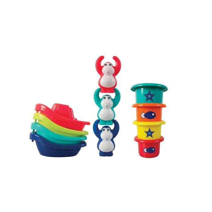 Coffret de bain LUDI - Bateaux multicolores et petits singes acrobates - 100% PVC