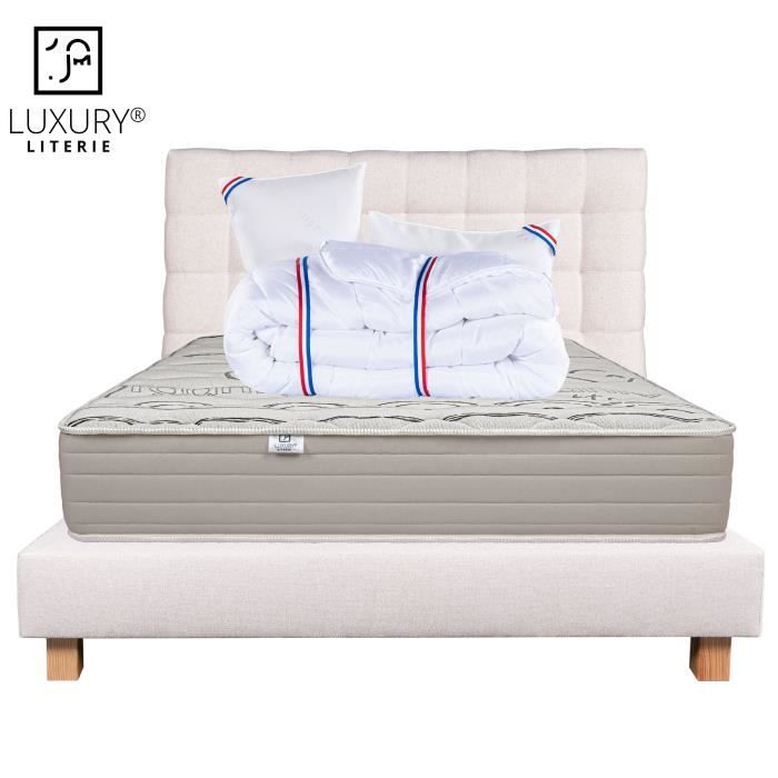 Ensemble Matelas Organic Coton 160x200 cm + 2 Oreillers + Couette + Sommier + Tête de Lit Beige Ensemble Matelas Organic Coton 160x200 cm + 2 Oreillers + Couette + Sommier + Tête de Lit Beige
