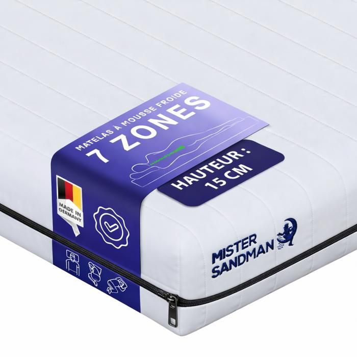 Matelas 200x200 cm réversible 2 faces soutien équilibré ou ferme 7 zones de confort épaisseur 15 cm fabriqué en Allemagne Matelas 200x200 cm réversible 2 faces soutien équilibré ou ferme 7 zones de confort épaisseur 15 cm fabriqué en Allemagne