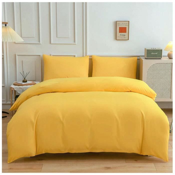 220×240cm, Ensemble Housse De Couette Couleur Unie 4 Pièces Réversible