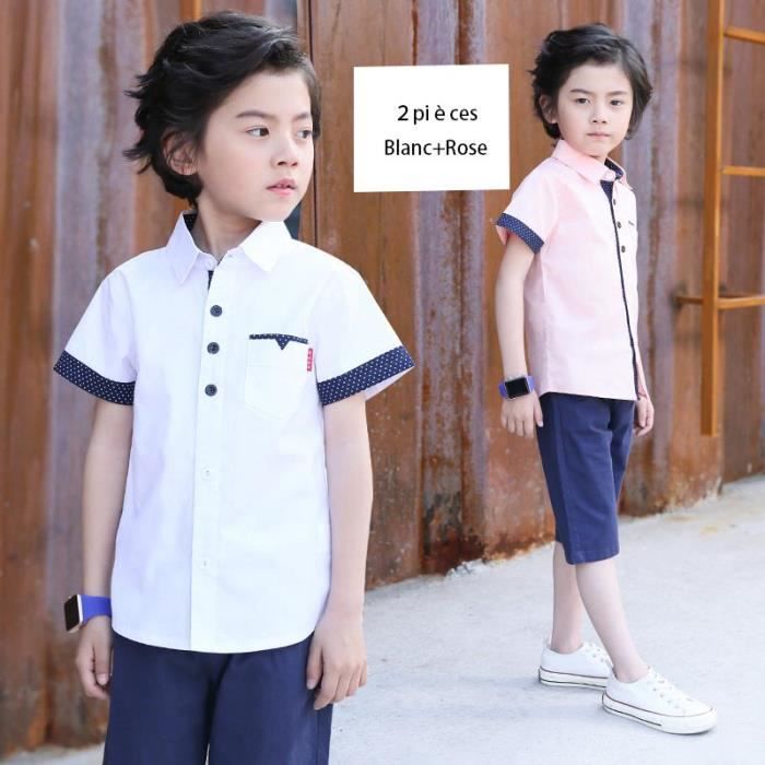 Chemise Enfant Garcon Manches Courte En Coton Vetements Enfant De Ete Rose Blanc Cdiscount Pret A Porter