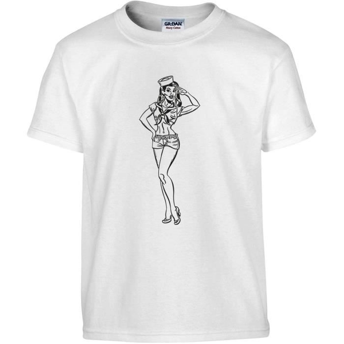 Kreamode T Shirt Homme Pin Up Hotesse De L Air Retro Avion Voyage Vintage Sexy T Shirt Manches Courtes Col Rond S Blanc Cdiscount Pret A Porter
