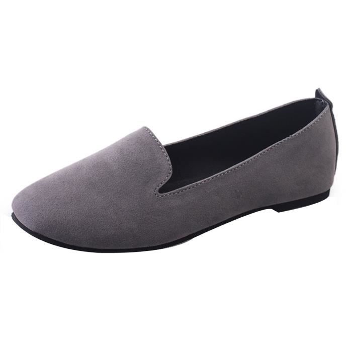 Femmes Dames Slip On Flat Round Toe Shallow Shoes Sandals Chaussures decontractees gris Gris Cdiscount
