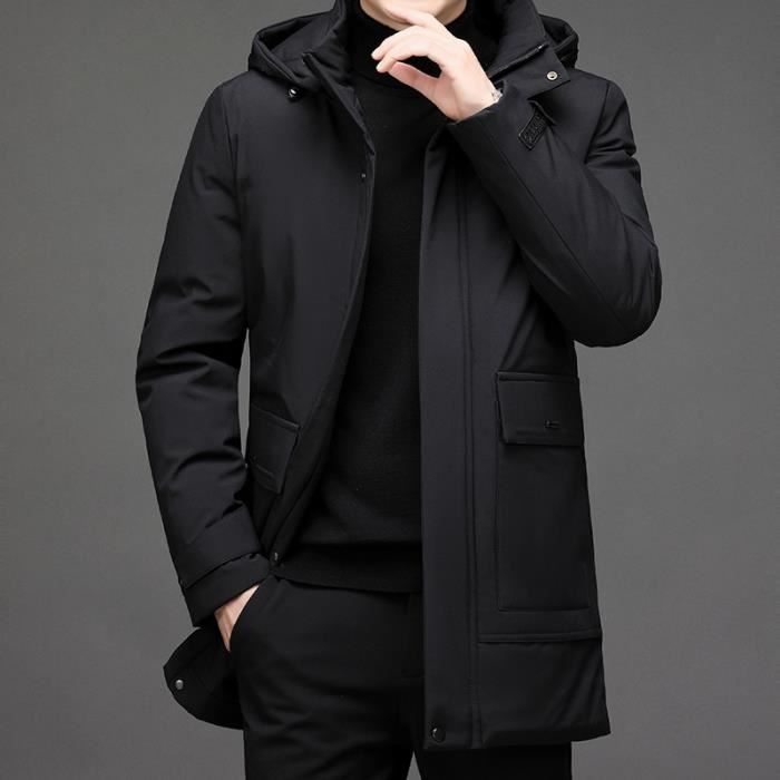 Parka Homme veste chaude d'hiver et épaisse d'hiver avec capuche coupe-vent  Top qualité style décontracté manteau coupe-vent