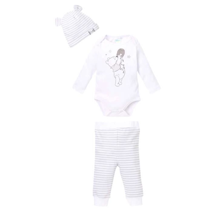 Ensemble Pantalon, Body et Bonnet bébé Winnie L'ourson Blanc/gris 18 mois