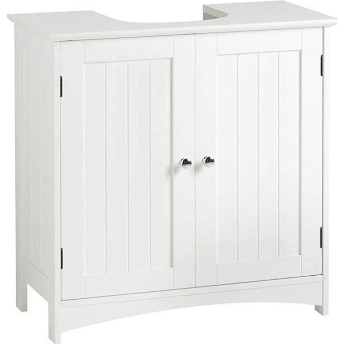 meuble sous-lavabo oobest - blanc - 60x60x30cm - 2 étages et 2 portes