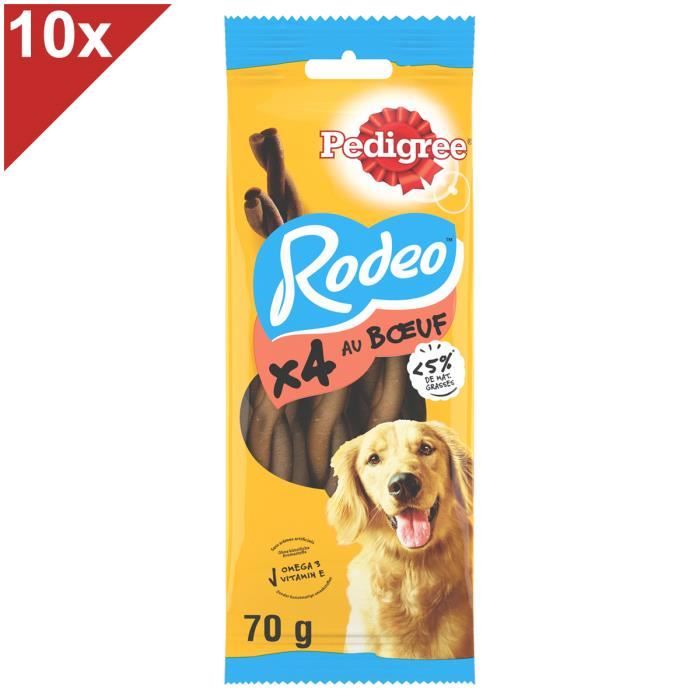 Comparer les prix de PEDIGREE Rodeo Récompenses au bœuf pour chien friandises (10x70g)