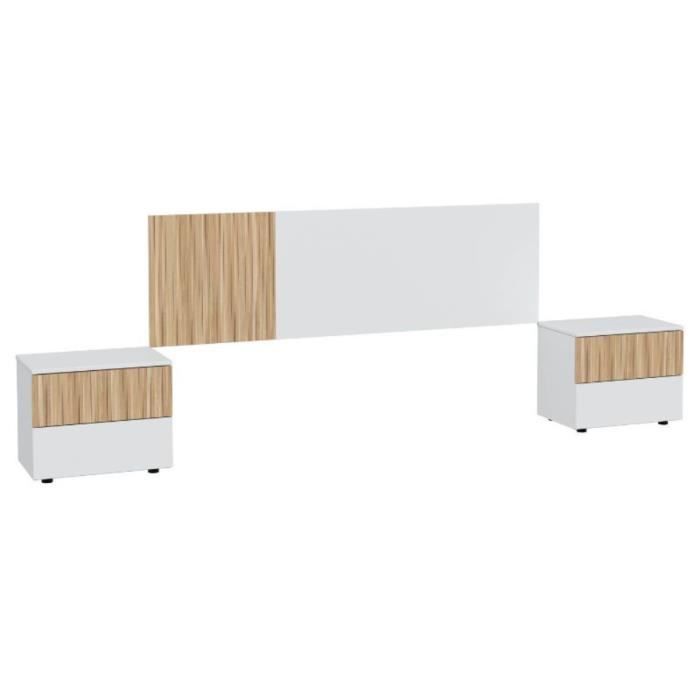 Ensemble de tête de lit + 2 tables de chevet coloris blanc artic naturel Ensemble de tête de lit + 2 tables de chevet coloris blanc artic naturel