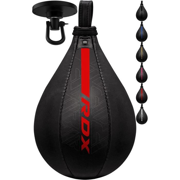 RDX Poire de Vitesse Boxe, Sac de Boxe, Cuir Speed Punching Ball, Plafond Pivotant RotuleD'entraînement Karate Fitness, Rouge