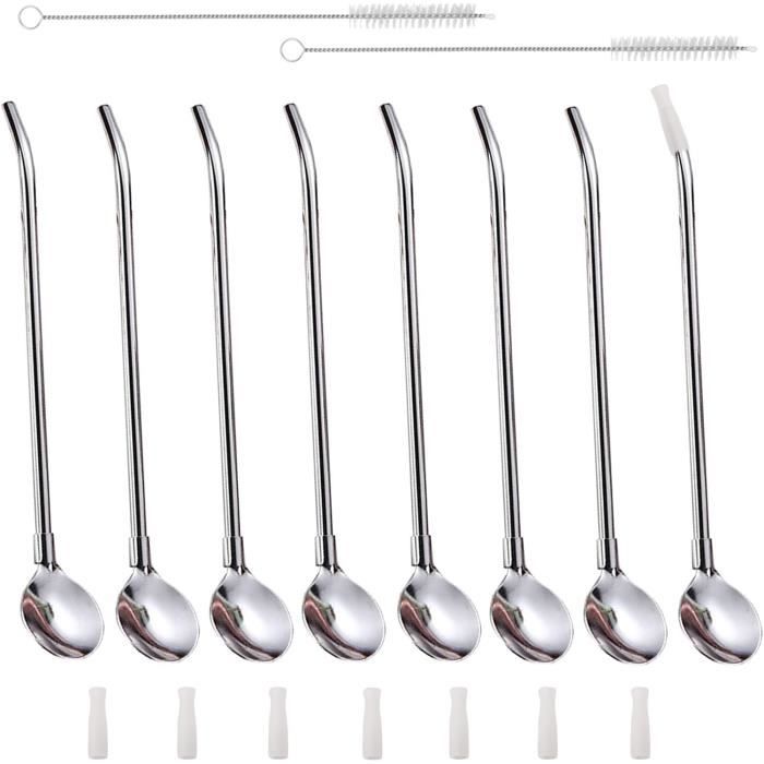 Cuillère Paille Inox, Agitateurs Pailles Réutilisables pour Cocktails