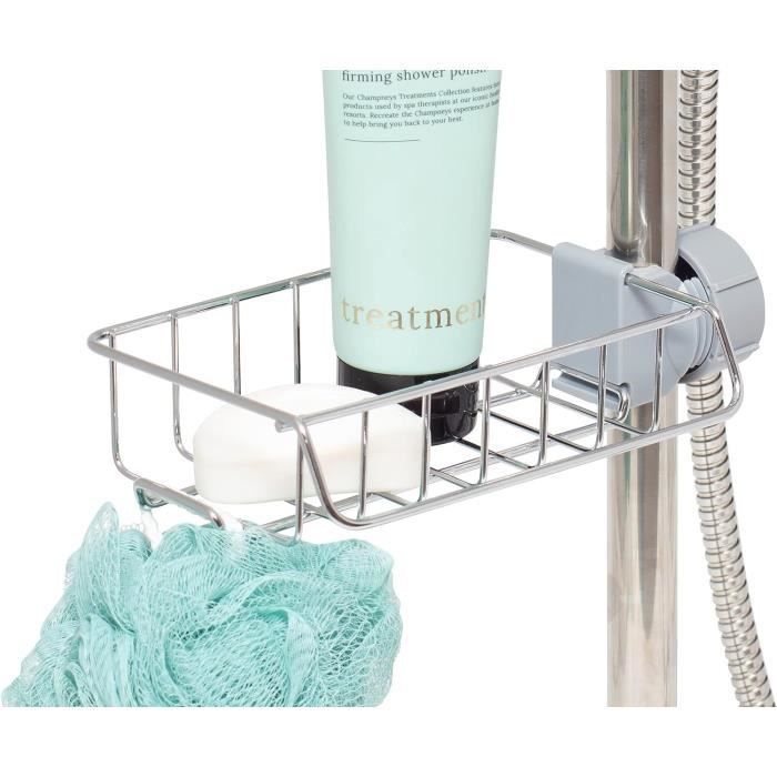 Panier De Douche Blanc Avec Crochet - Caddy Universel Accrochable Sans Percage Pour Salle De Bain Et Plus