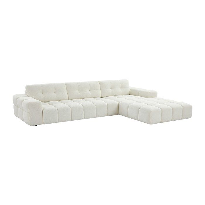 Canapé dangle droit en tissu bouclette blanc SOPELANA