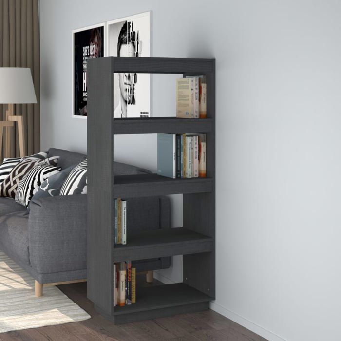 vidaXL Bibliothèque/Séparateur de pièce Gris 60x35x135 cm Pin massif 810871