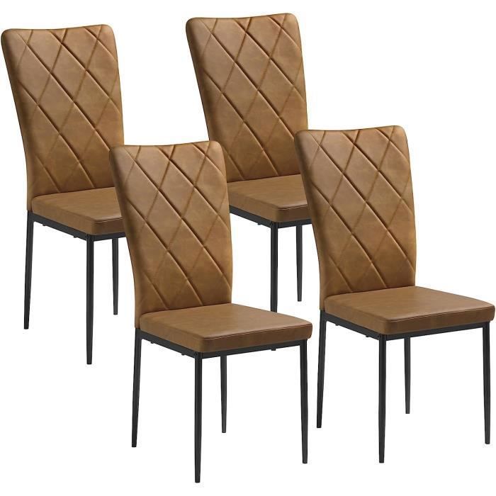 WOLTU Lot de 4 Chaises Salle à Manger Chaise de Cuisine en PU Vintage Siège Rembourré Pieds en Métal Marron W0ATT0049-4