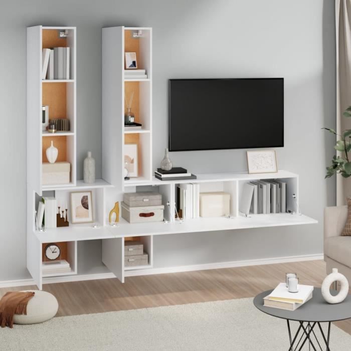 meuble tv mural blanc bois d'ingénierie - yosoo - 0f0608013114566