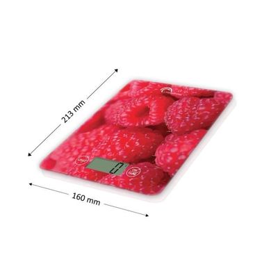 LITTLE BALANCE 8102 Slim Balance De Cuisine Électronique 5 Kg/1 G – Design Extra-Plat Framboises, Verre Trempé, Ultra Précise