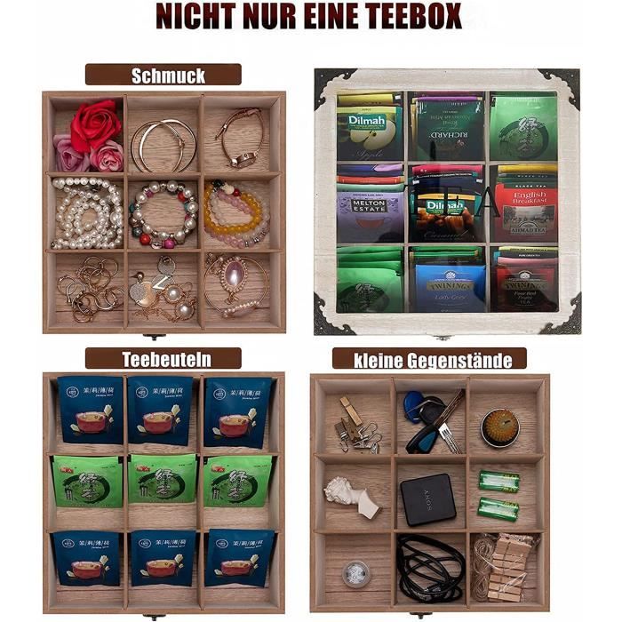 TeeBox Avec 8 Compartiments De Rangement Pour 140 Sachets De Thé, Organisateur Vertical De Sachets De