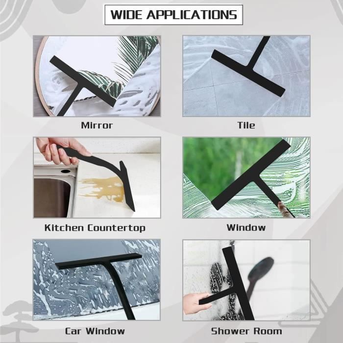 Raclette De Douche, Rotatif à 360 ° Poignée Allongée Raclette En Silicone Polyvalenteavec Pour Douche Salle De Bain Miroir Nettoyage En Verre 99314066