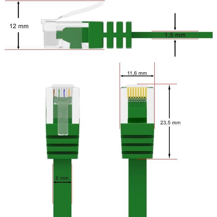 15M Câble Réseau Lan Câble Patch Plat Avec Connecteur Rj45 Cuivre Profi ...
