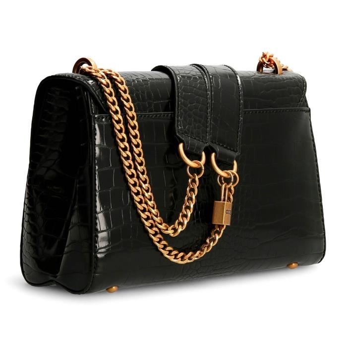 GUESS Katey Croc Maimie Flap Shoulder Bag Black 203383 sac
