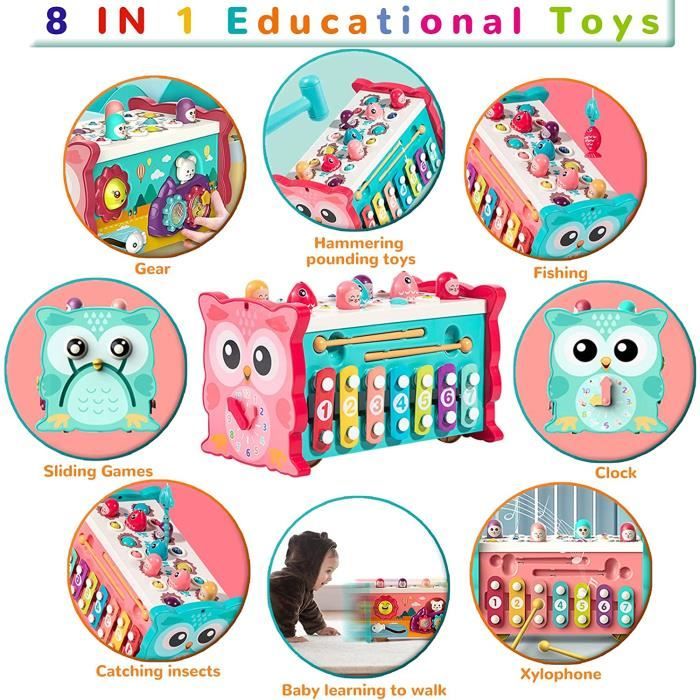 Packs d'Éveil Montessori 8-en-1 en Bois – : Chiffres, Xylophone, Horloge et Formes Géométriques – Jouet Premier Âge pour Apprentissage des Couleurs et Motricité Fine – Cadeau Bébé & Enfant. (Copie)
