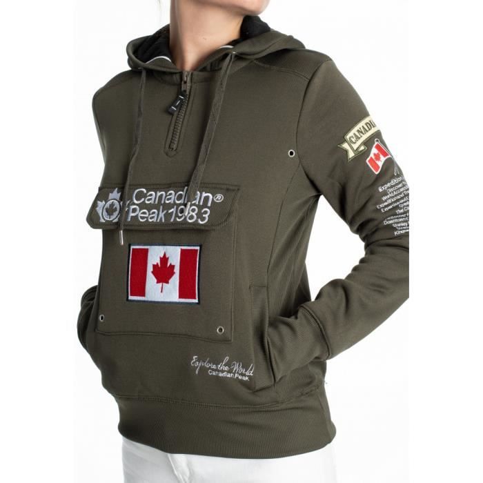 Sweat CANADIAN PEAK GYRELLE Kaki Femme Manches longues Col capuche