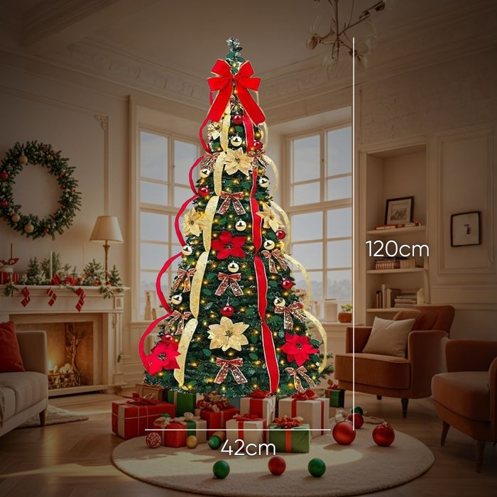 Sapin De Noël Artificiel 120/150 Cm Avec Guirlande LED Et Ruban - Montage Facile, Pliable, Pour Maison Ou Magasin - 7