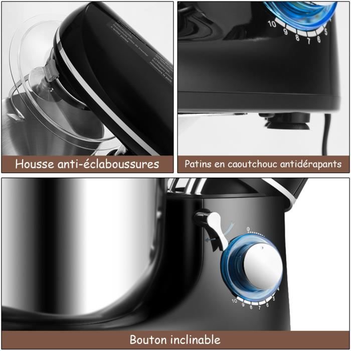 Robot multifonction Giantex robot de cuisine multifonction 1300w noir avec  bol d'acier Inox 5,5l, vitesse réglable à 10 niveaux