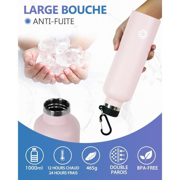 Gourde Enfant Fjbottle Gourde Isotherme - 400ml/600ml/800ml/1L - Bouteille Isotherme Gourde Inox Bouche Standard, Gourde Sport Étanche, Sans BPA, Pour Sport, Gym, Voyage Gourde 1l