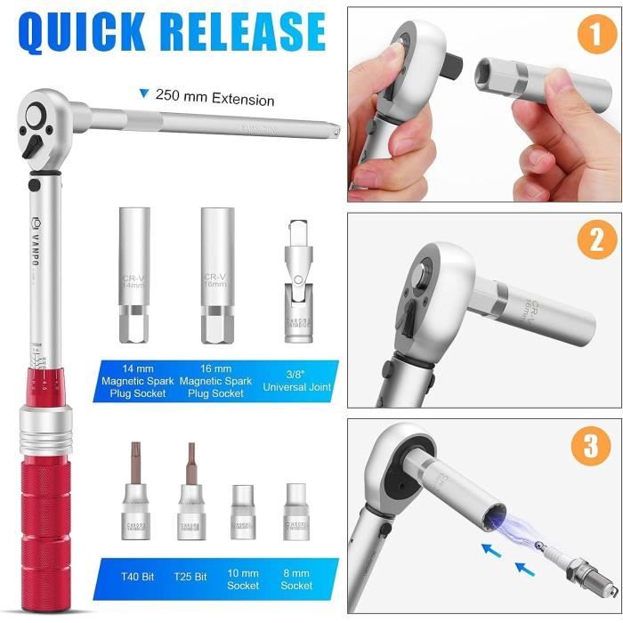 SIMYING Clé Dynamométrique 1/4" 2-24 Nm Clé Dynamométrique Vélo Et Motos, 31 Pièces Kit D