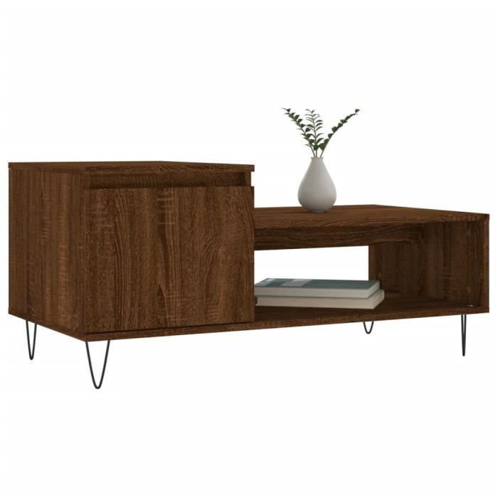 Table Basse En Chêne Et Métal VidaXL 100x51x45 Cm - Avec 2 Tiroirs Et étagère - Style Moderne, Finition Marron Et Noir