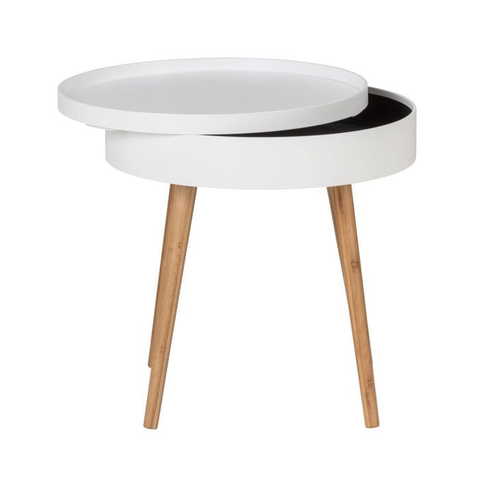 Table Basse Ronde Style Loft - Bambou & Métal Noir | Ø40 X H50 Cm | Table D'appoint Salon Ou Chambre