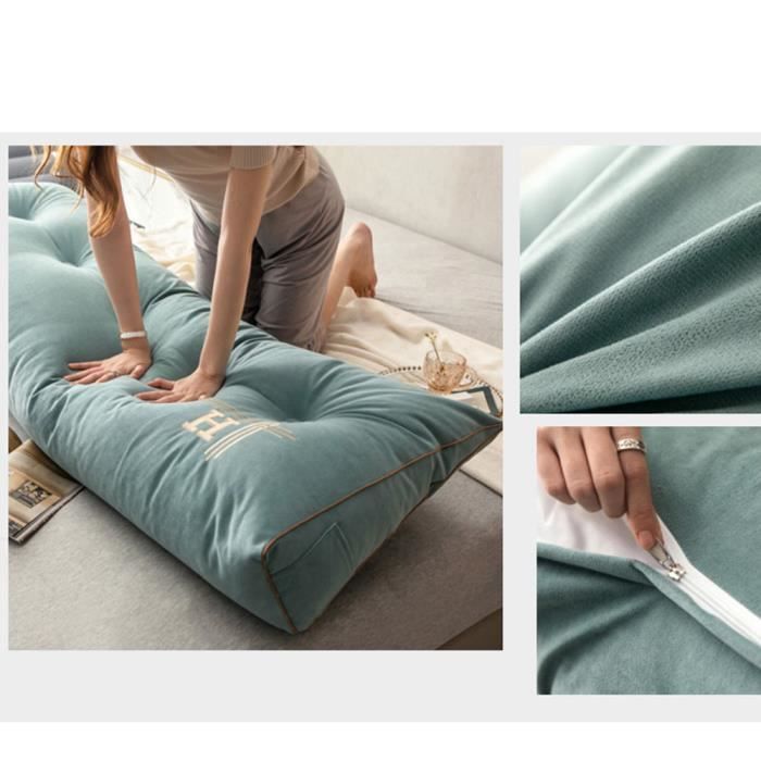 Coussin De Lecture Triangulaire 200cm Velours - Support Lombaire Oreiller Tête De Lit Multifonction Noir