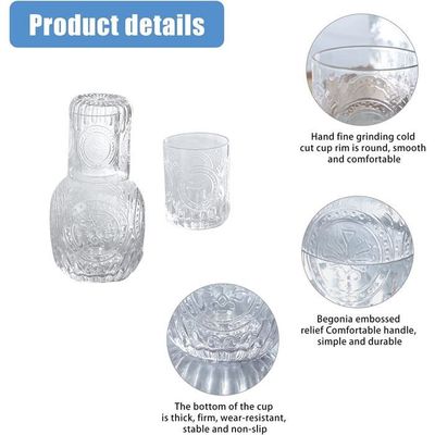 Carafe à Eau De Chevet En Verre Borosilicaté Avec Gobelet - Transparente - Capacité 850 Ml (30 Oz) - Pour Table De Nuit, Chambre