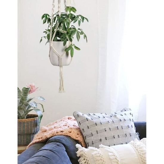 Lot De 2 Suspensions Macramé Pour Plantes - Corde Coton 4 Jambes, Décoration Bohème Intérieur Extérieur