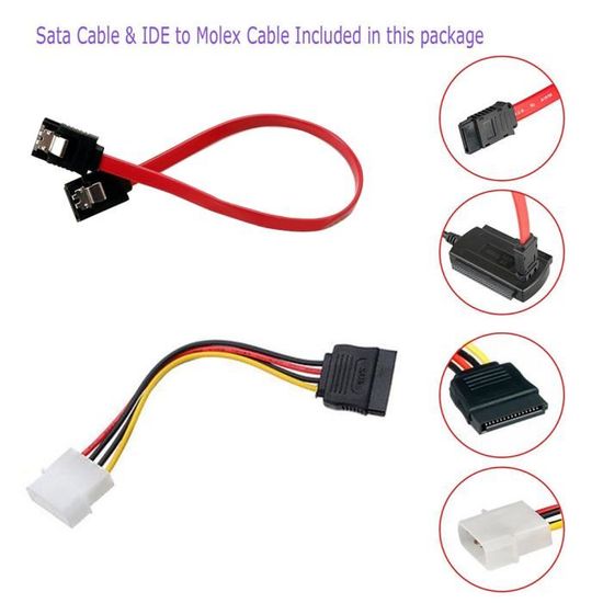 Sylvialuca Câble de convertisseur Adaptateur SATA/PATA/IDE vers USB 2.0 pour Disque Dur HDD 2.5 3.5 avec Adaptateur Secteur Externe