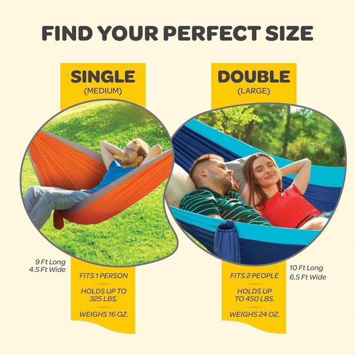 Hamac XXL 2 Places 300×200 Cm – Ultra Léger Pliable 300 Kg, Nylon 210T, Idéal Camping, Jardin, Voyage & Intérieur Bleu