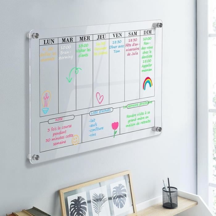 Ardoise Transparente Frigo Calendrier Magnétique Mensuel Acrylique 16x12 Pouces - Tableau Effaçable Pour Frigo Avec Accessoires Planificateur Mensuel Acrylique