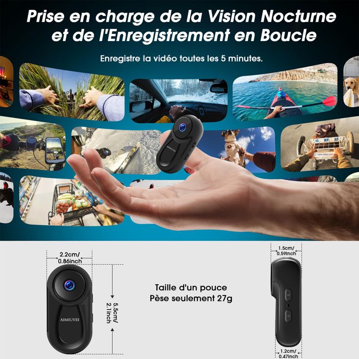 Mini Camera Sport Caméra Action WiFi Nisanuki 1080P - 120° Grand Angle, Étanche IP66 Caméra Casque Batterie 7h