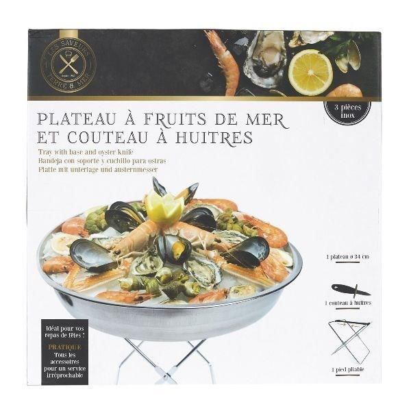 Plateau à Huîtres Inox 2 Pièces - Support à Sauce Inclus, Pour Restaurant, BBQ, Dégustation (23x23 Cm)